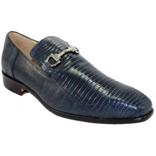 Fennix Italy 4011 Navy All Over Genuine Lizard Loafer Shoes With Horsebit.